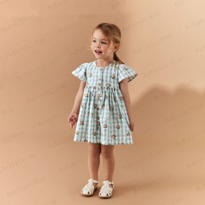 幼児用グリーンチェック柄ピーチラブリードレス - image 2