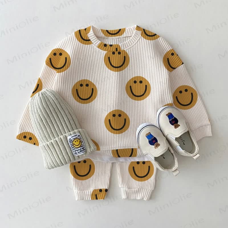 ベビー幼児用スマイリーフェイスワッフル2ピースセット - アプリコット - 3～5歳 - image 1