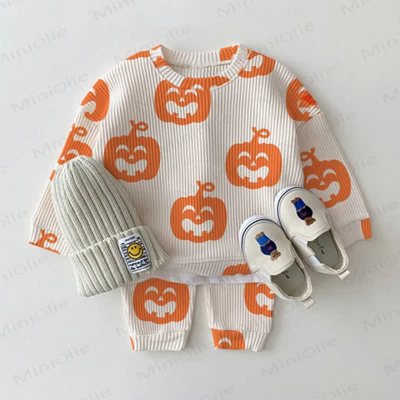 ベビー幼児用ハロウィンパンプキンワッフル2ピースセット - アプリコット - 3～5歳 - image 1