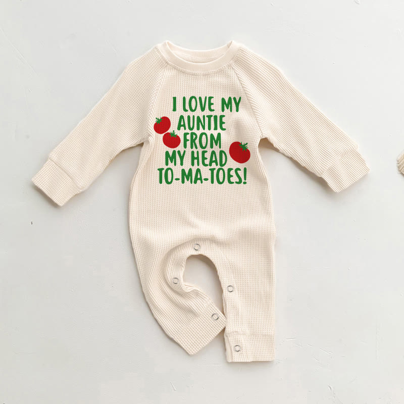 I LOVE MY AUNTIE FROM MY HEAD！ベビーワッフルロンパース - ベージュ - 18～24ヶ月 - image 1
