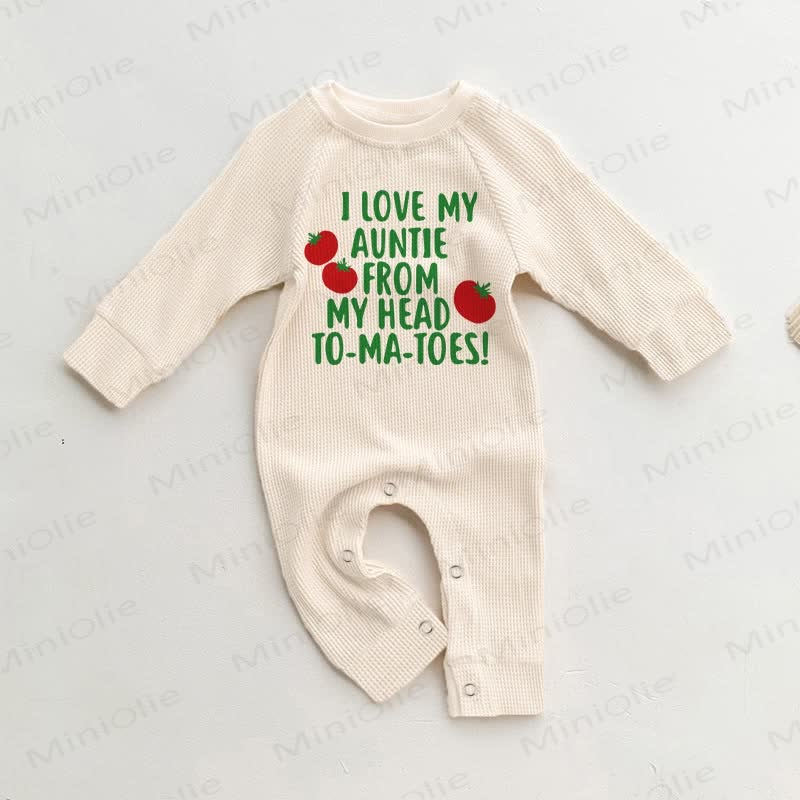 I LOVE MY AUNTIE FROM MY HEAD！ベビーワッフルロンパース - ベージュ - 18～24ヶ月 - image 1