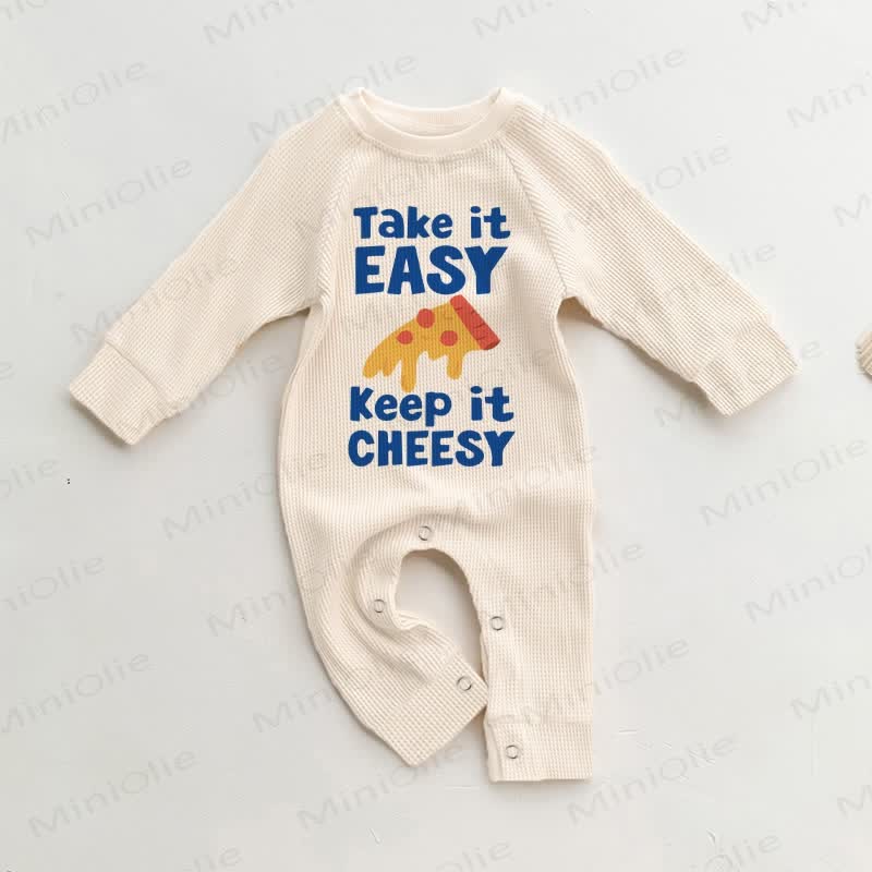 TAKE IT EASY KEEP IT CHEESYに。ベビーワッフルロンパース - ベージュ - 18～24ヶ月 - image 1