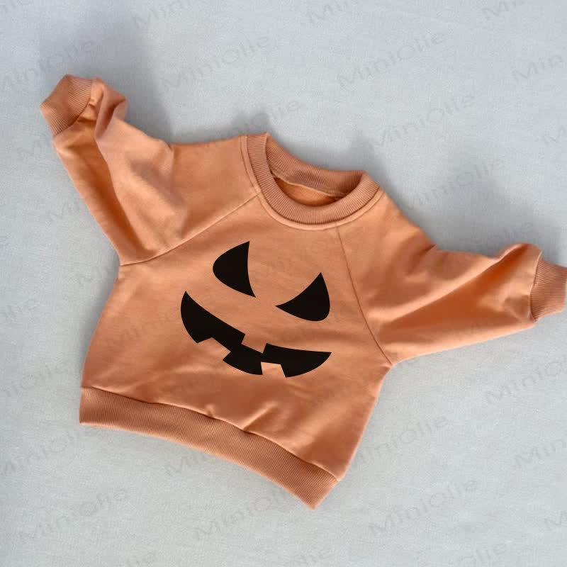 ベビー幼児用ハロウィンパンプキンフェイスオレンジスウェットシャツ - オレンジ - 3～5歳 - image 1