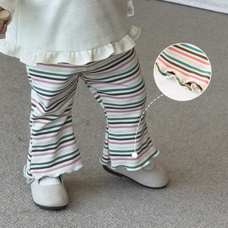 女の子用カラフルストライプベルボトムパンツ - image 1