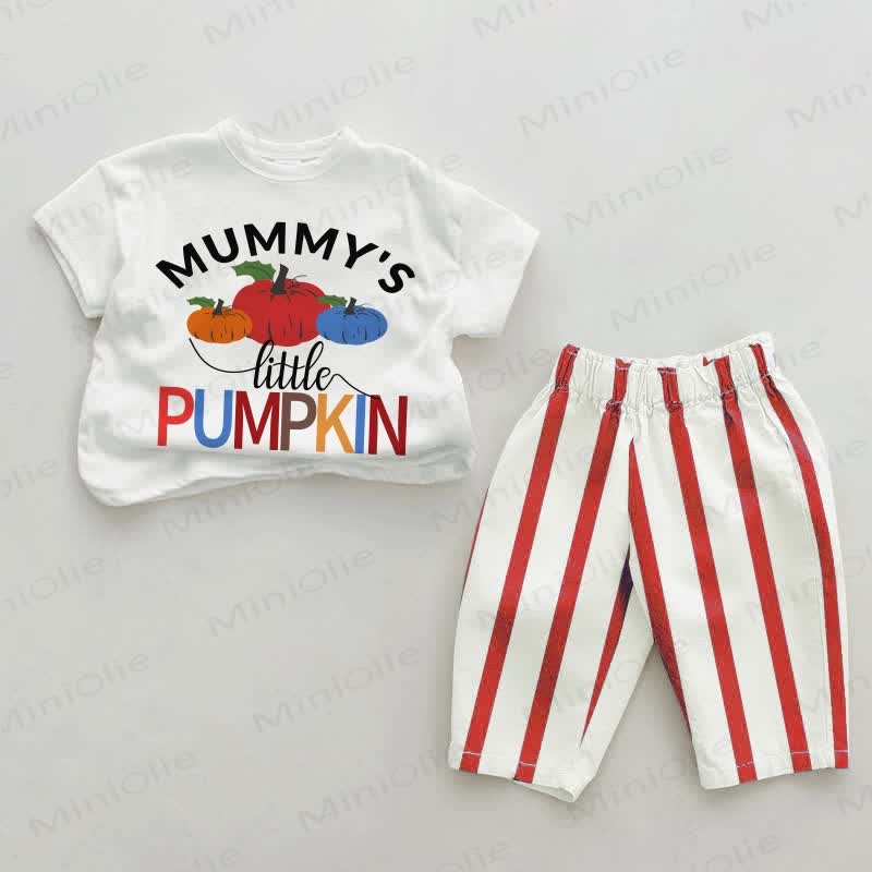 MUMMY'S LITTLE PUMPKINベビーレッド 縦縞 2点セット - ホワイト＆レッド - 2～3歳 - image 1