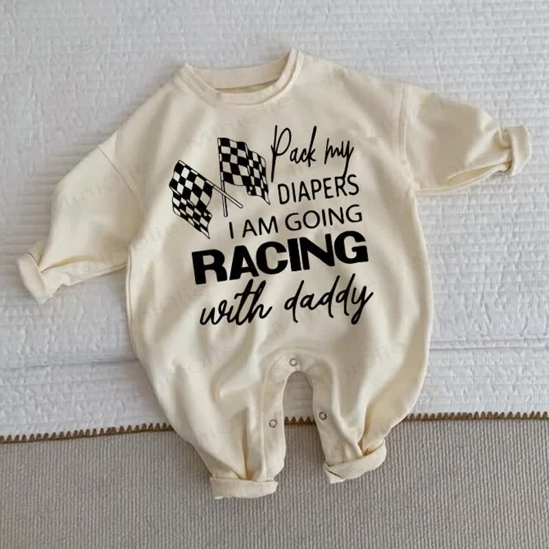 PACK MY DIAPERS I AM GOING RACING WITH DADDYベビーベージュロンパー - ベージュ - 2～3歳 - image 1