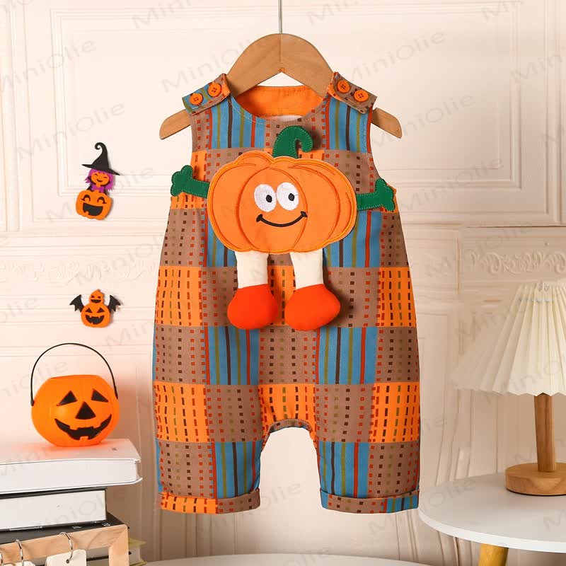ベビーパンプキンチェック柄ハロウィンオーバーオール - オレンジ - 18～24ヶ月 - image 1