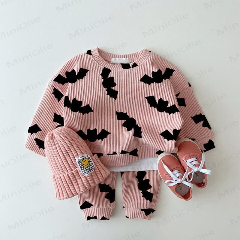 ベビーコウモリシルエット ピンクワッフル 2ピースセット - ピンク - 2～3歳 - image 1