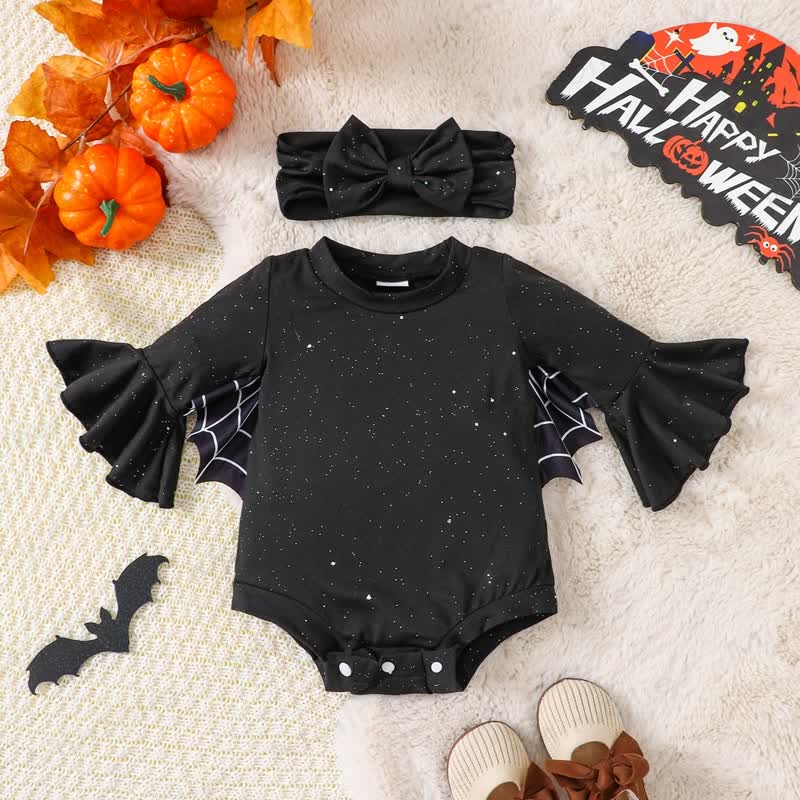 ベビーハロウィン スパイダーウェブ ボディスーツ（ヘッドバンド付き） - 黒 - 12～18ヶ月 - image 1