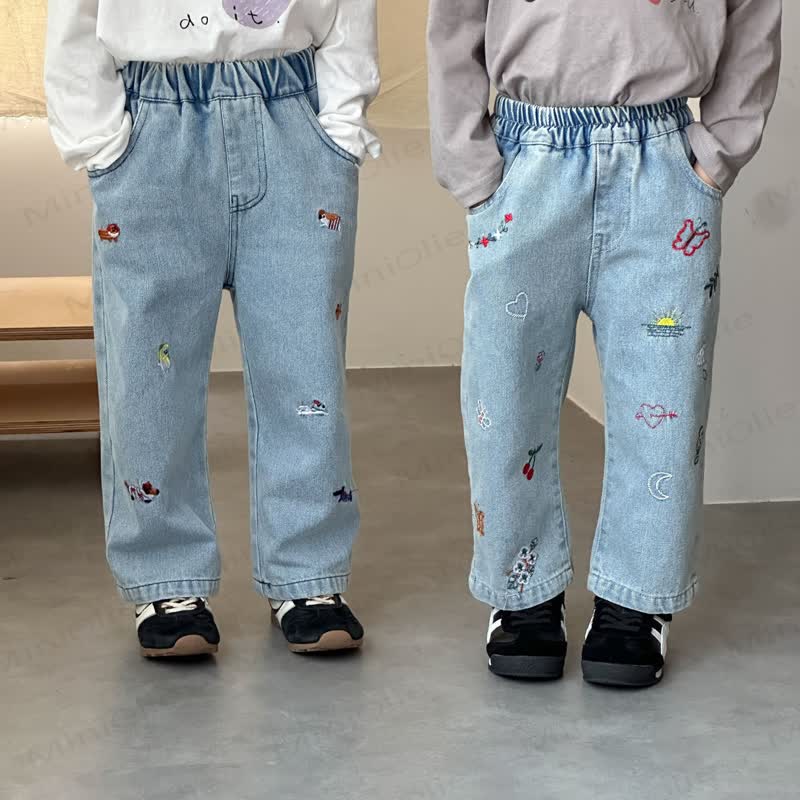 ベビー幼児用動物植物刺繍デニムパンツ - image 2