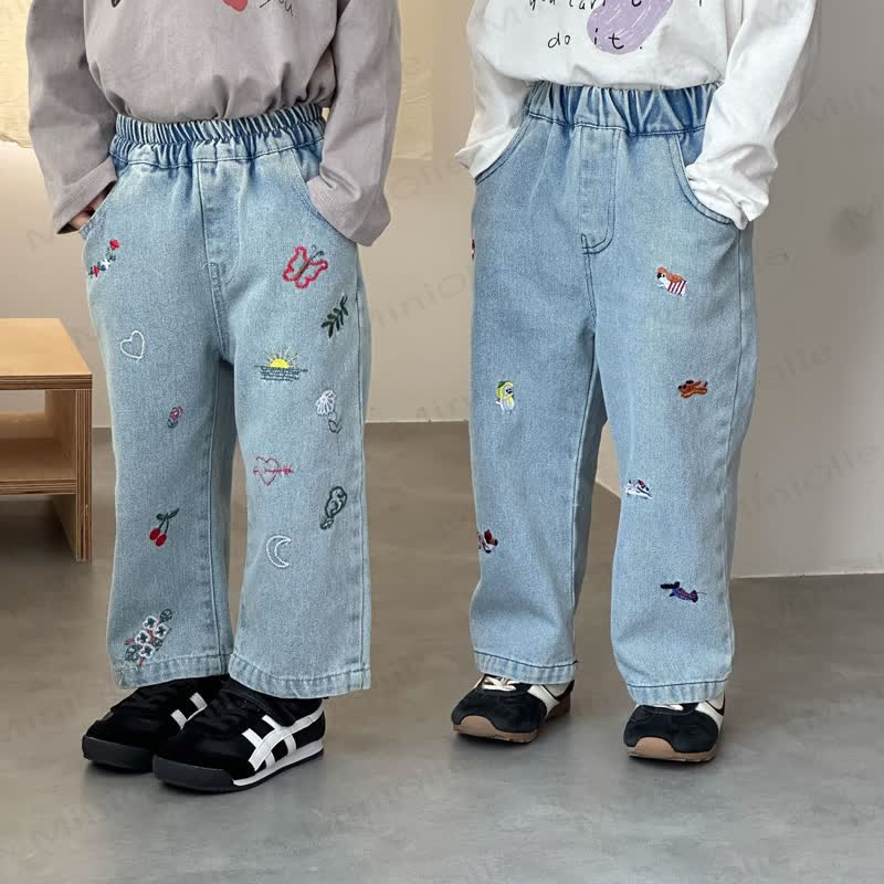 ベビー幼児用動物植物刺繍デニムパンツ - image 1