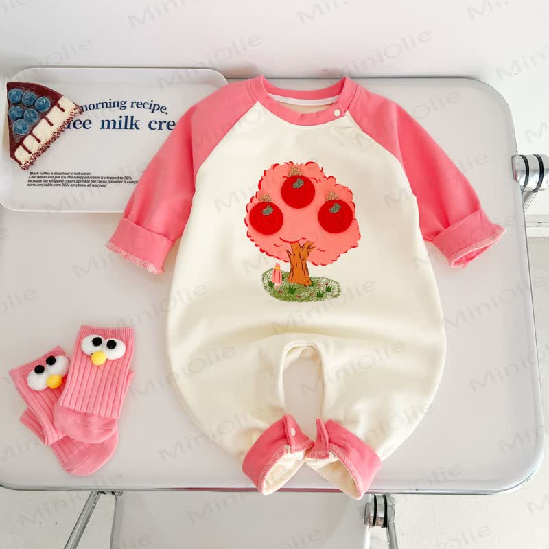 女の子用アップルツリー ピンク ラグランロンパー - ピンク - 18～24ヶ月 - image 1