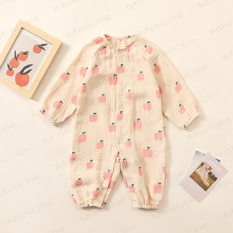 女の子用 アップルプリント クルーネック ロンパース - アプリコット - 2～3歳 - image 1