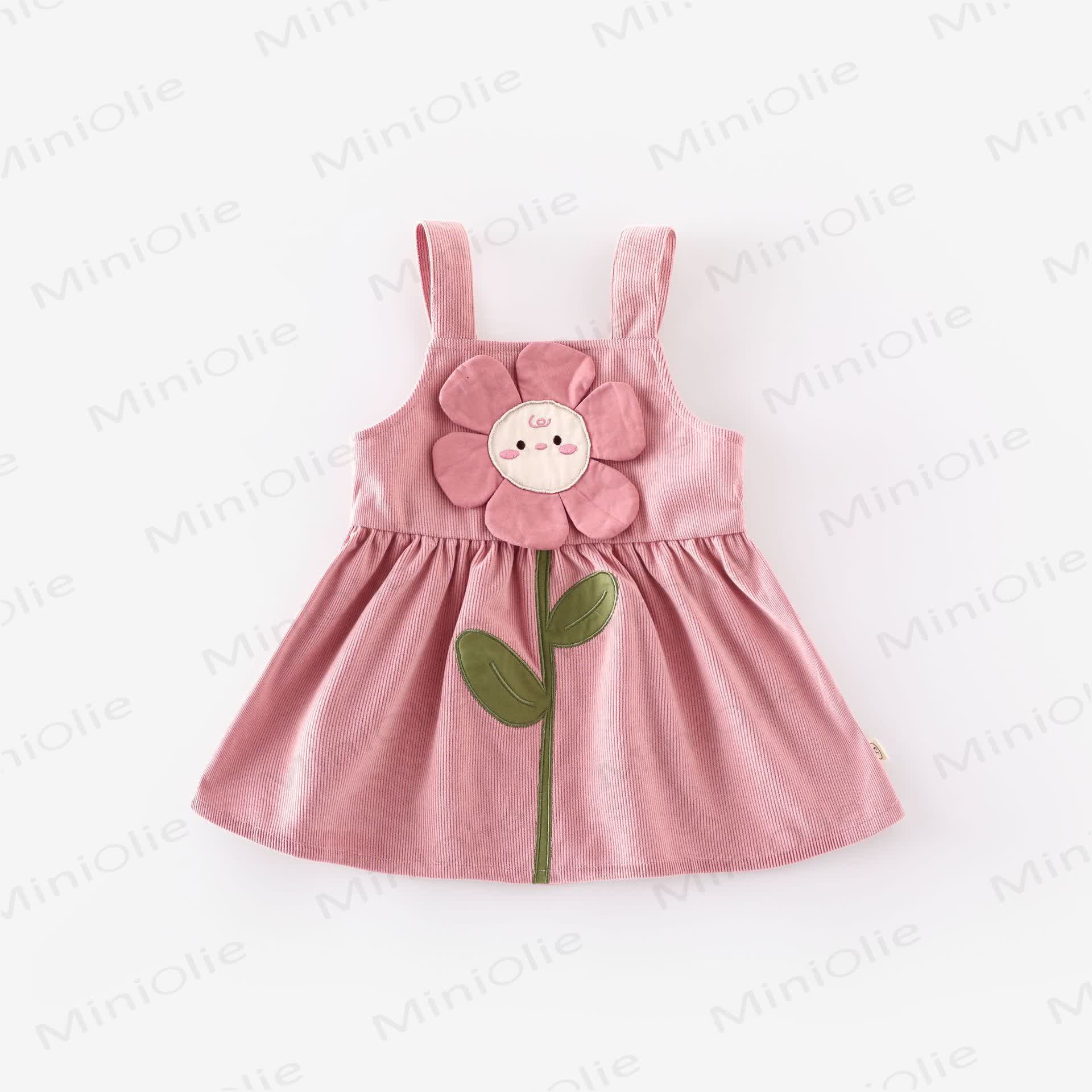 ベビー幼児用フラワーカートゥーンストラップドレス - ピンク - 5～7歳 - image 1