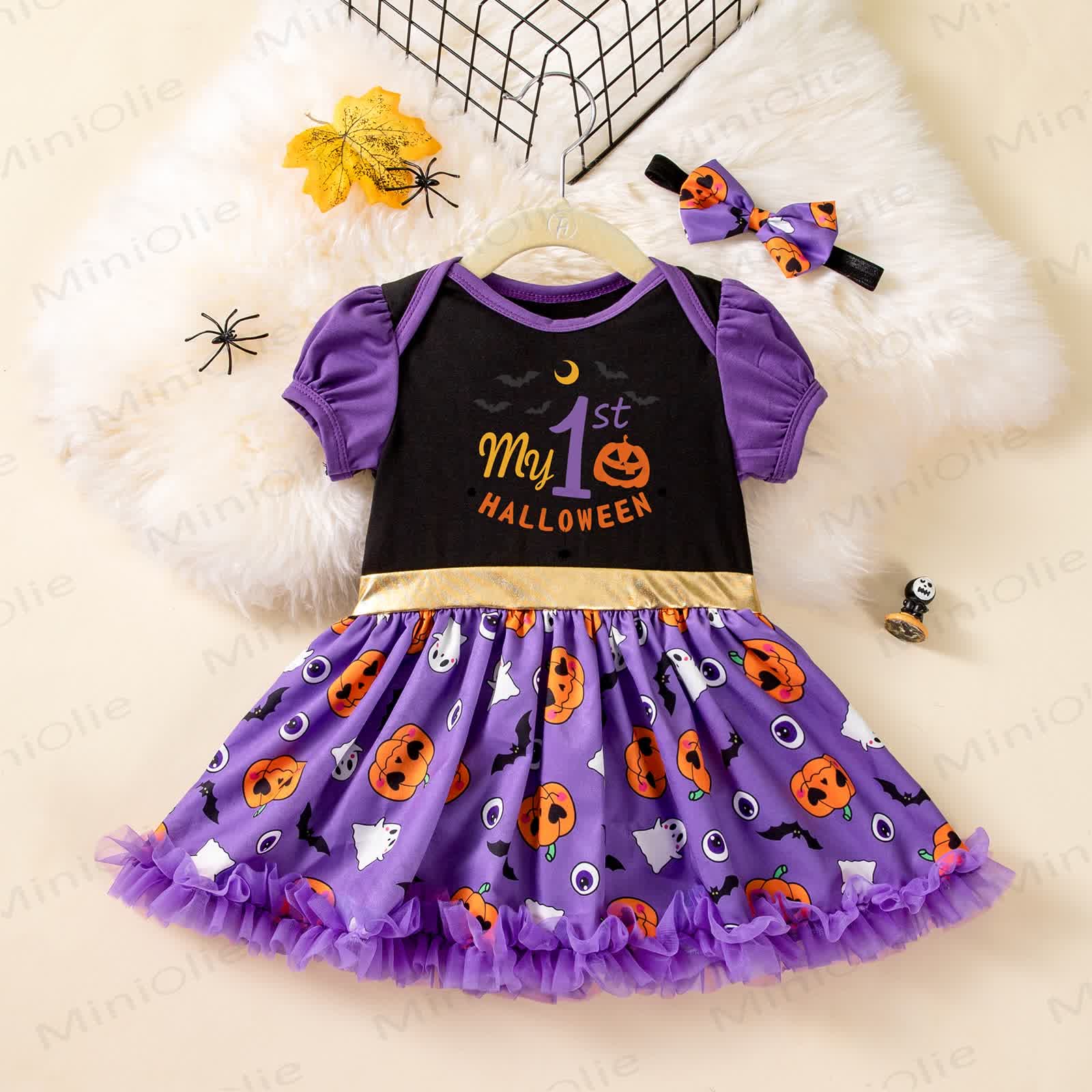 MY 1ST HALLOWEENベビードレス（ヘッドバンド付き） - MY 1ST HALLOWEEN（パープル） - 12～18ヶ月 - image 1