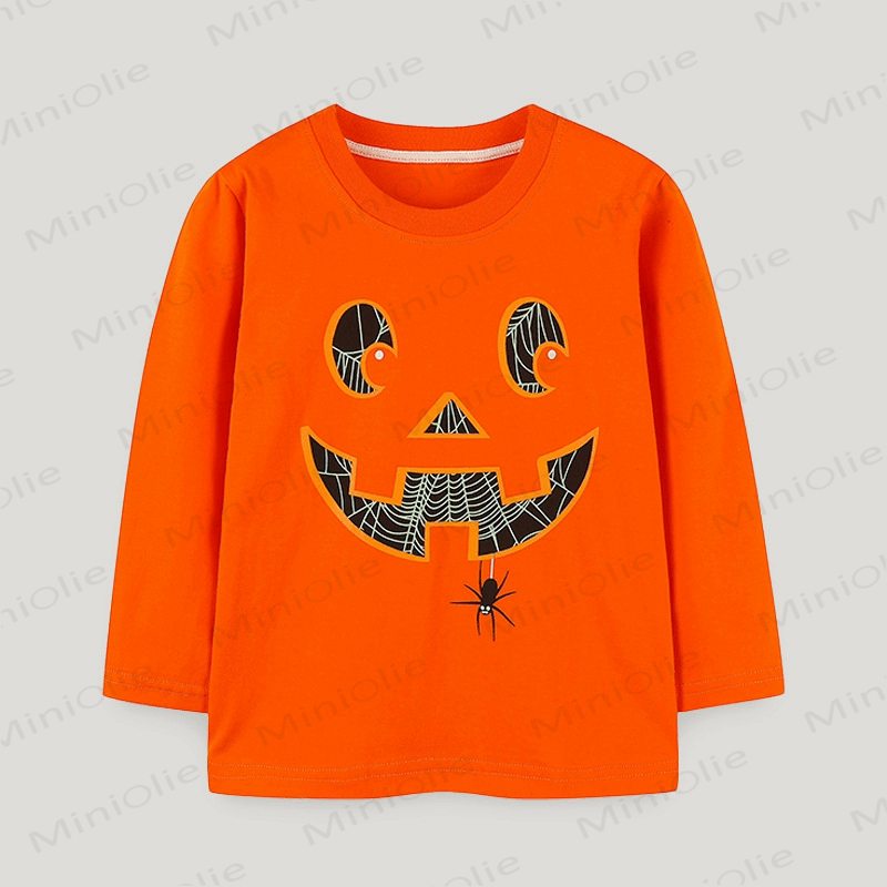 キッズボーイズパンプキングリマススパイダーウェブTシャツ - オレンジ - 7歳 - image 1