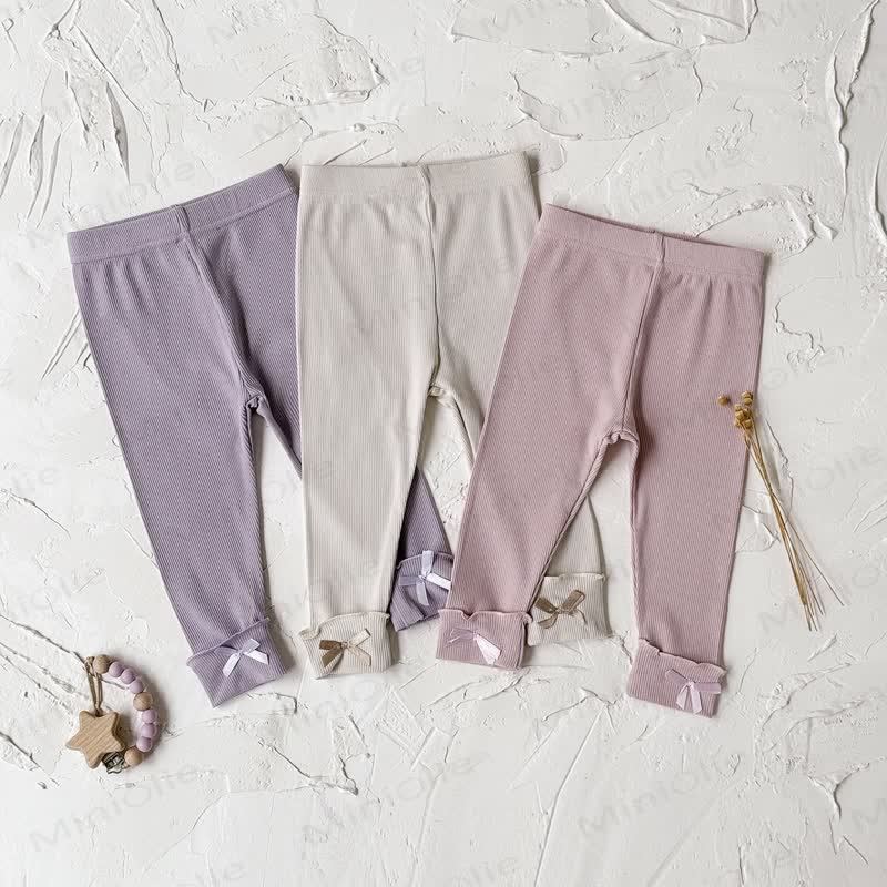 ベビーガールズ リボン無地レギンス - image 1