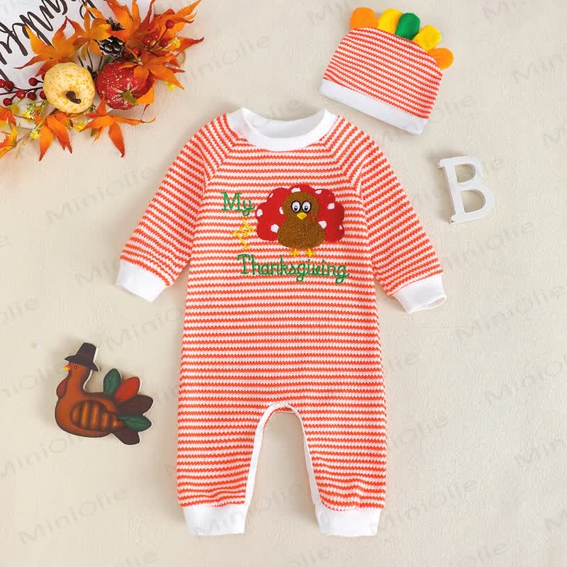 MY ST THANKSGIVINGベビーストライプロンパース - 赤 - 12～18ヶ月 - image 1
