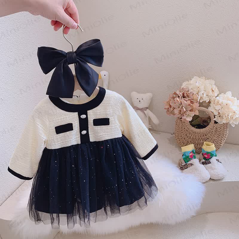 幼児用女の子メッシュプリンセスドレス - 白黒 - 5～7歳 - image 1