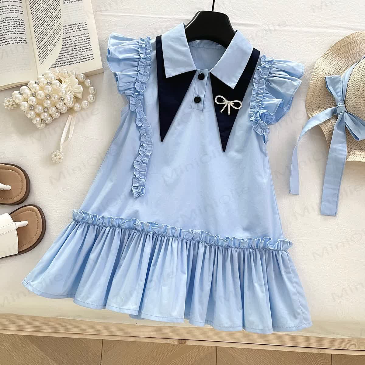 幼児用ブルーポロボウドレス（帽子付き） - 青 - 5～7歳 - image 1