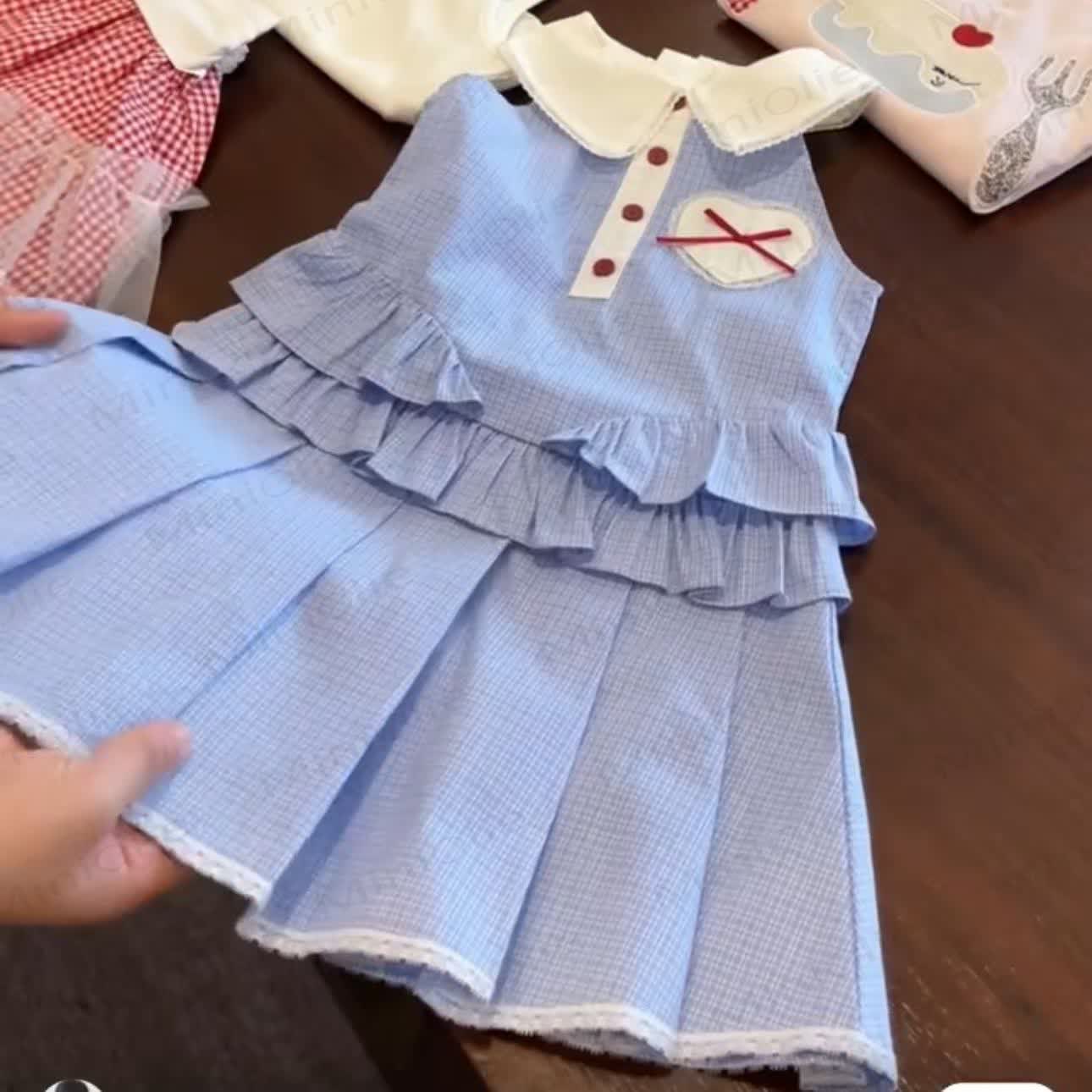 幼児用ブルーチェック柄ノースリーブドレス - 青 - 4～5歳 - image 1