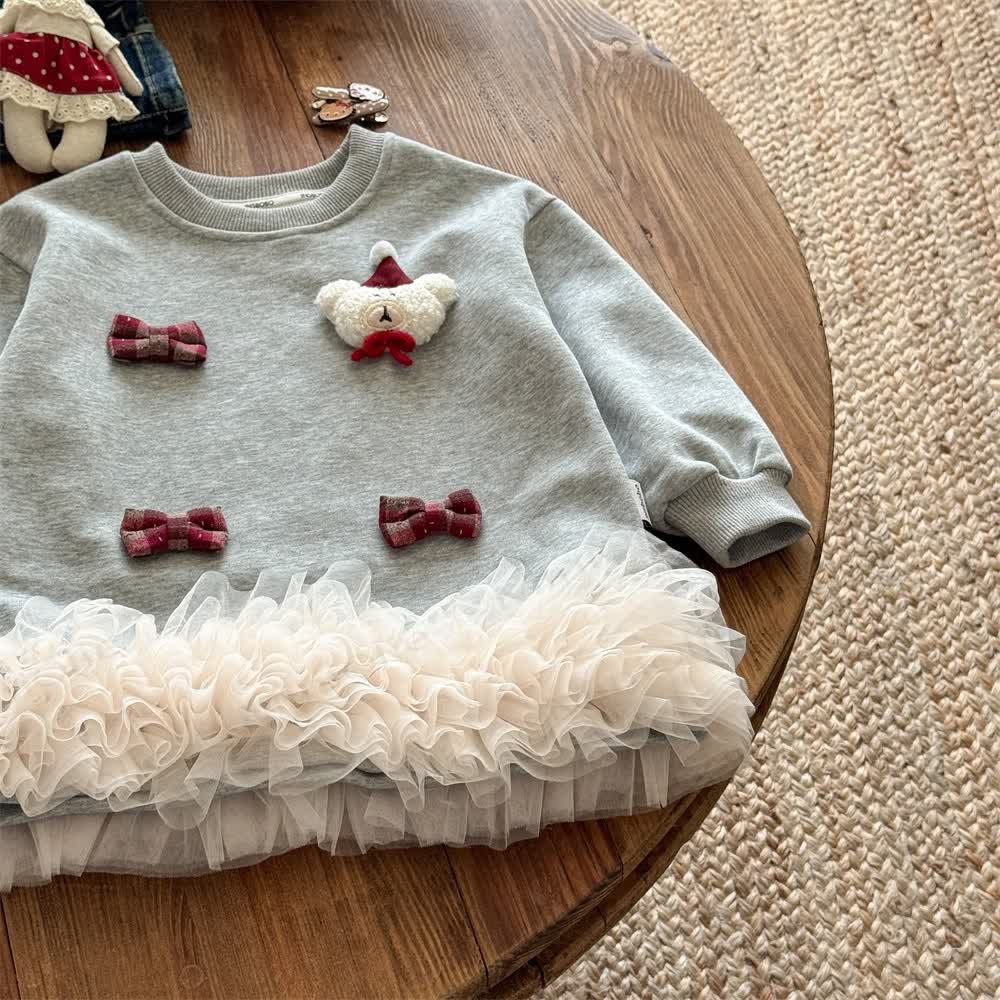 幼児用リボン付きクリスマスベアスウェットシャツメッシュドレス - image 2