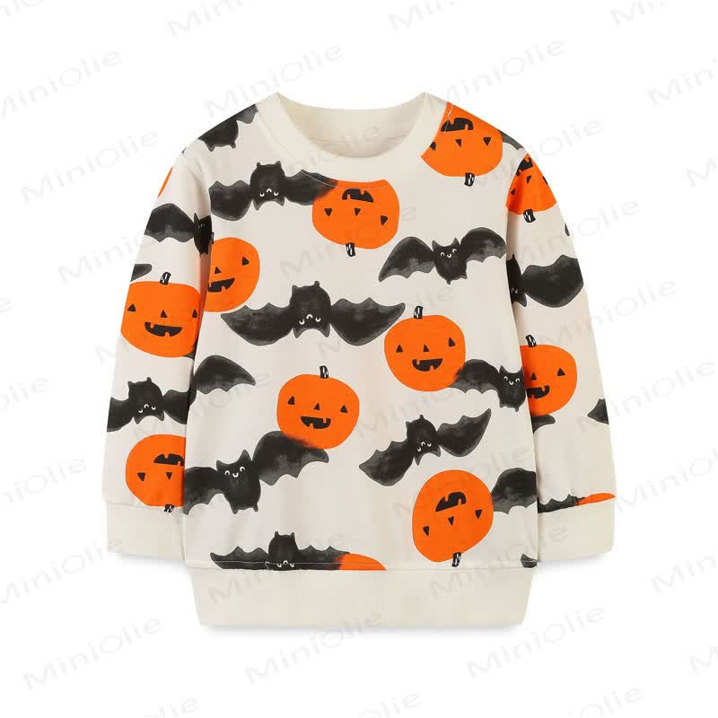 幼児用ハロウィンパンプキンコウモリスウェットシャツ - ベージュ - 7歳 - image 1