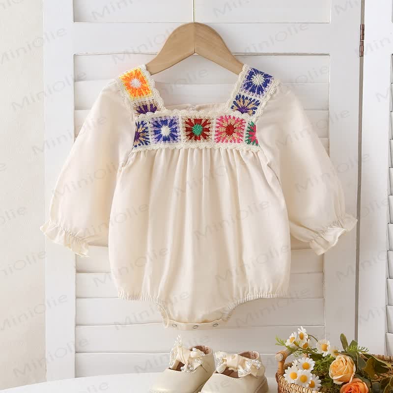 ベビー刺繍入りベージュボディスーツ - ベージュ - 12～18ヶ月 - image 1