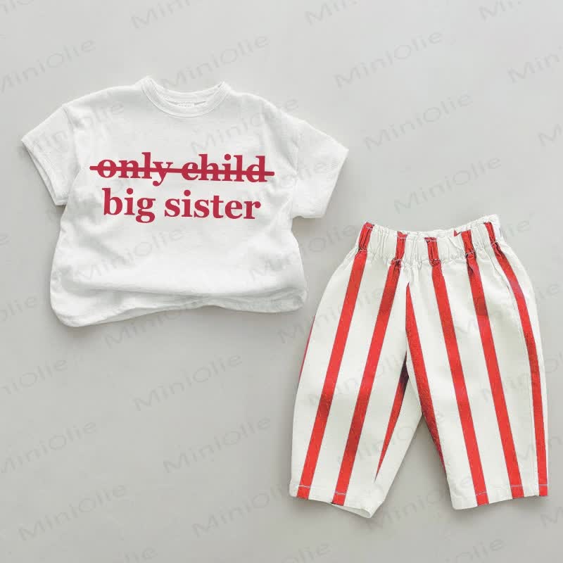 BIG SISTER ベビーレッド縦縞2点セット - ホワイト＆レッド - 2～3歳 - image 1