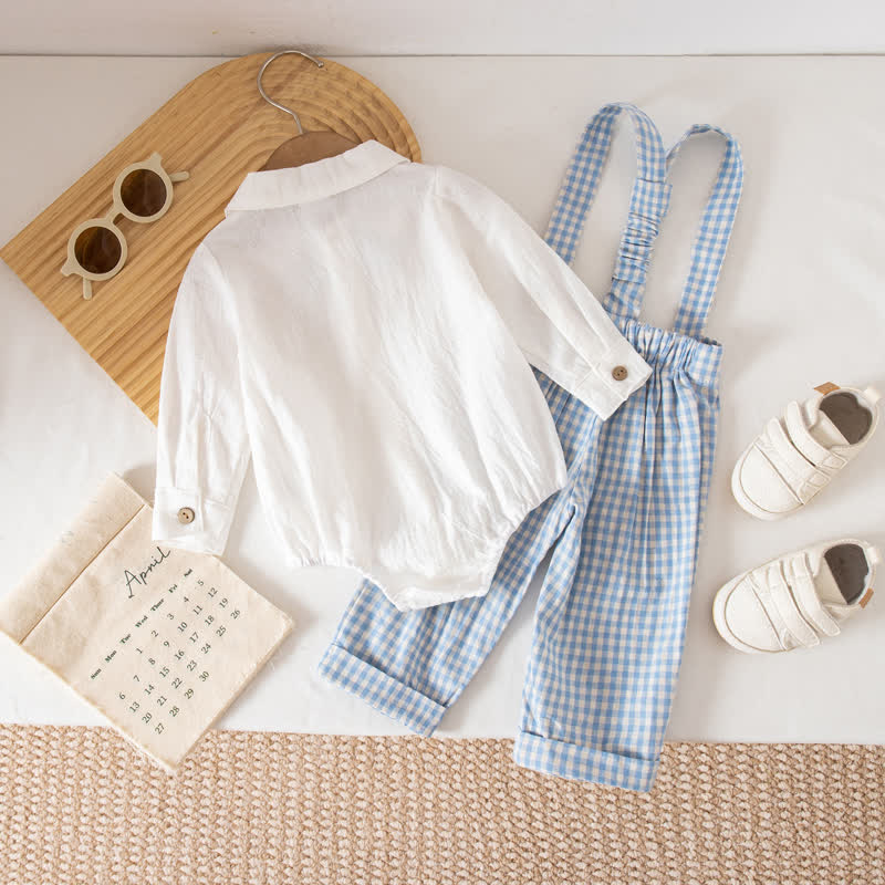 男の子用チェック柄ボディスーツオーバーオール2点セット - image 3