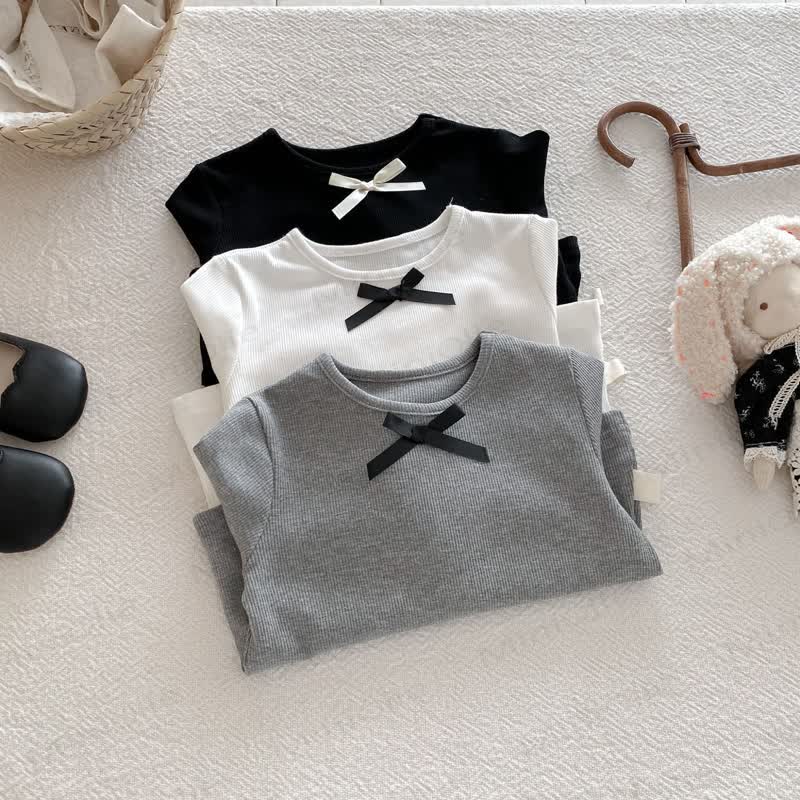 ベビーガールのリボン付きシンプルベースレイヤーTシャツ - image 8