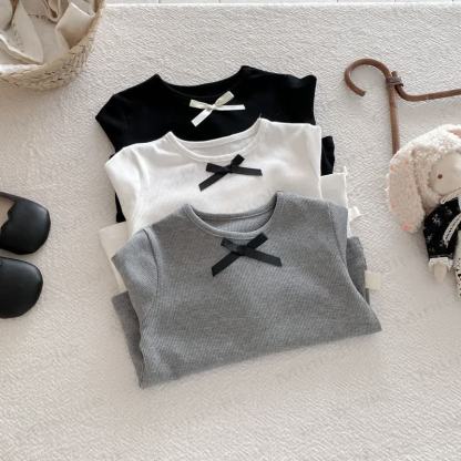 ベビーガールのリボン付きシンプルベースレイヤーTシャツ - image 8
