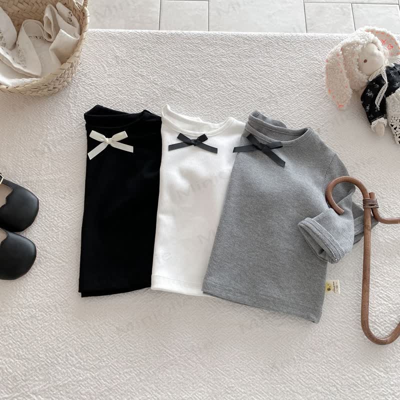 ベビーガールのリボン付きシンプルベースレイヤーTシャツ - image 7