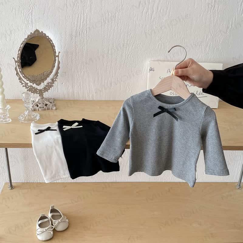 ベビーガールのリボン付きシンプルベースレイヤーTシャツ - image 10