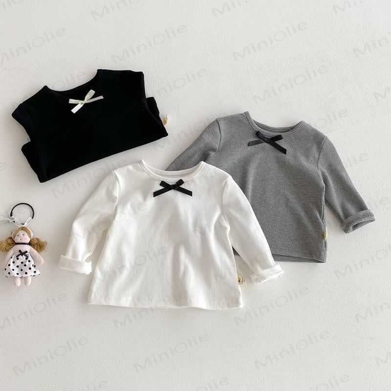 ベビーガールのリボン付きシンプルベースレイヤーTシャツ - image 1