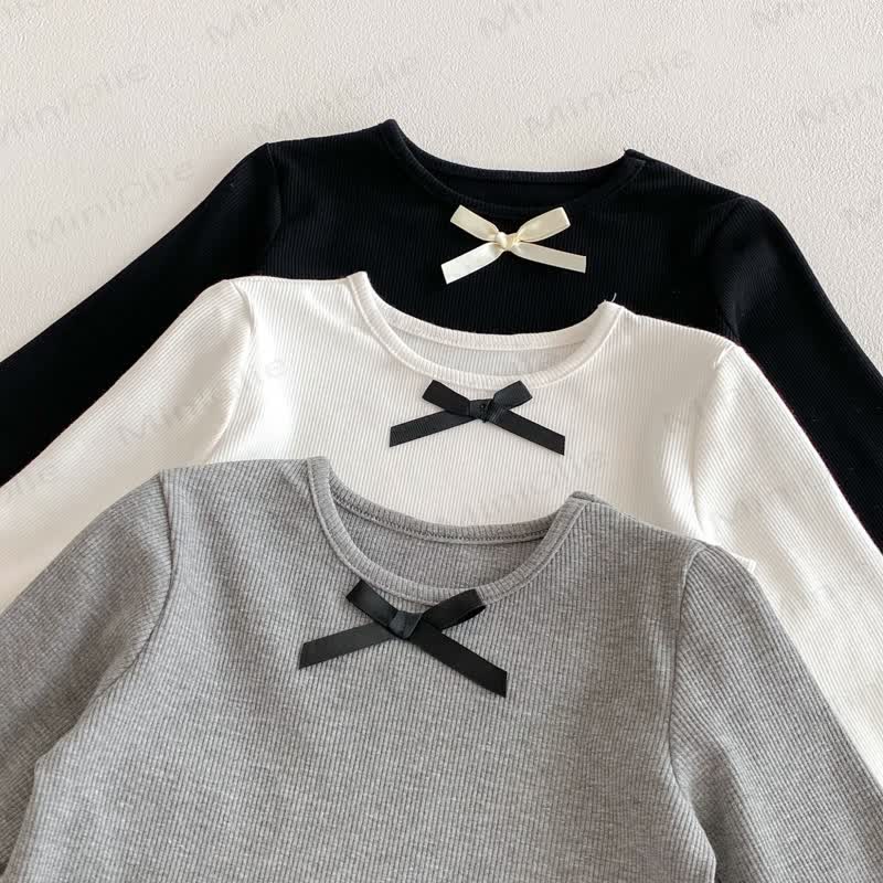 ベビーガールのリボン付きシンプルベースレイヤーTシャツ - image 4