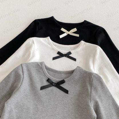 ベビーガールのリボン付きシンプルベースレイヤーTシャツ - image 4