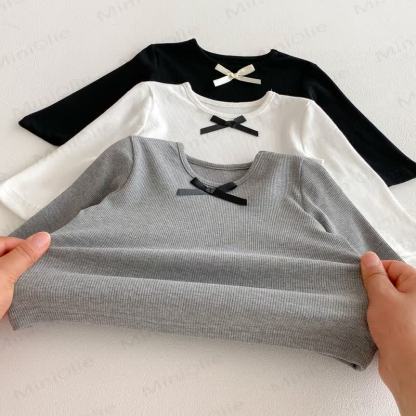ベビーガールのリボン付きシンプルベースレイヤーTシャツ - image 5
