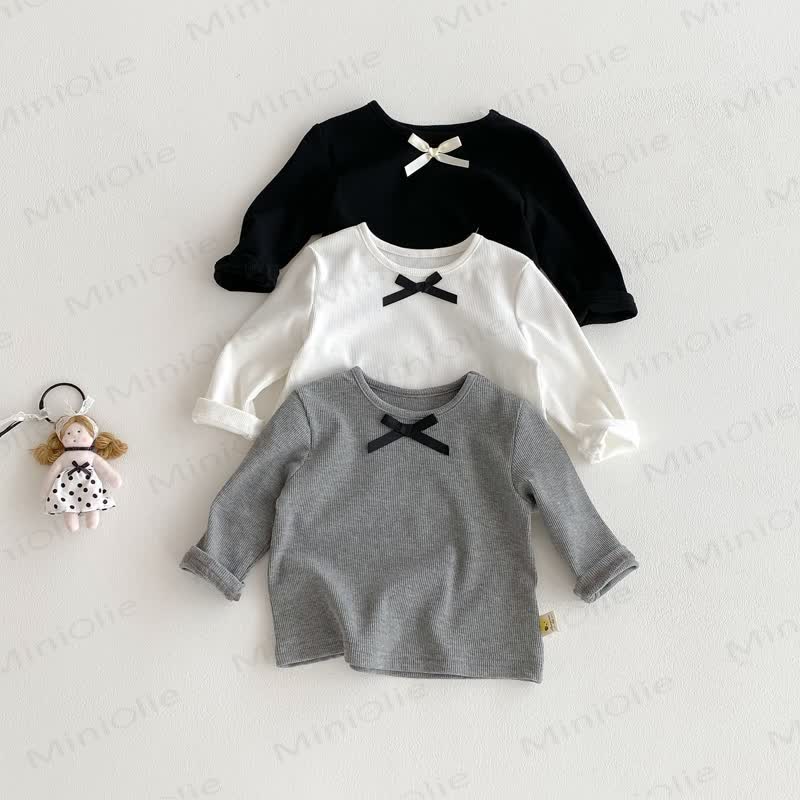 ベビーガールのリボン付きシンプルベースレイヤーTシャツ - image 2