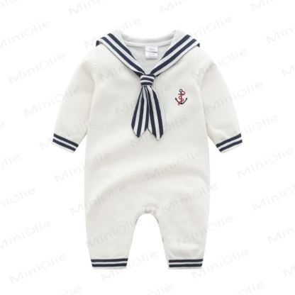 ベビーネイビーカラーニットロンパース - 白 - 18～24ヶ月 - image 2
