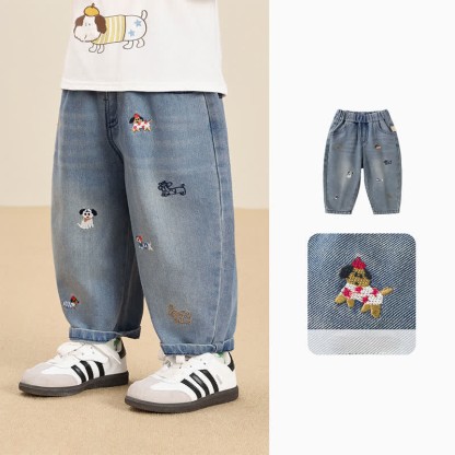 ベビー幼児用子犬刺繍デニムパンツ - image 1