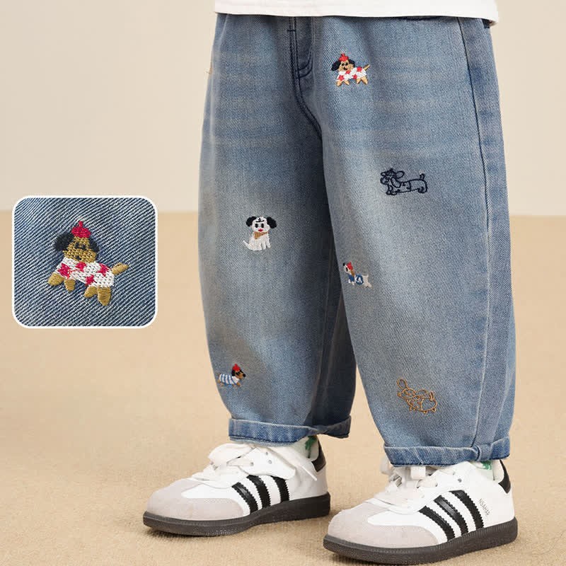 ベビー幼児用子犬刺繍デニムパンツ - image 2