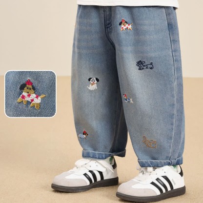 ベビー幼児用子犬刺繍デニムパンツ - image 2