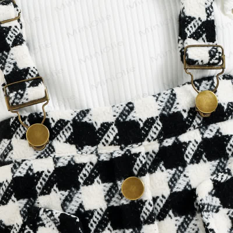 ベビー ブラック ホワイト チェック柄 サスペンダースカート 2ピースセット - image 6