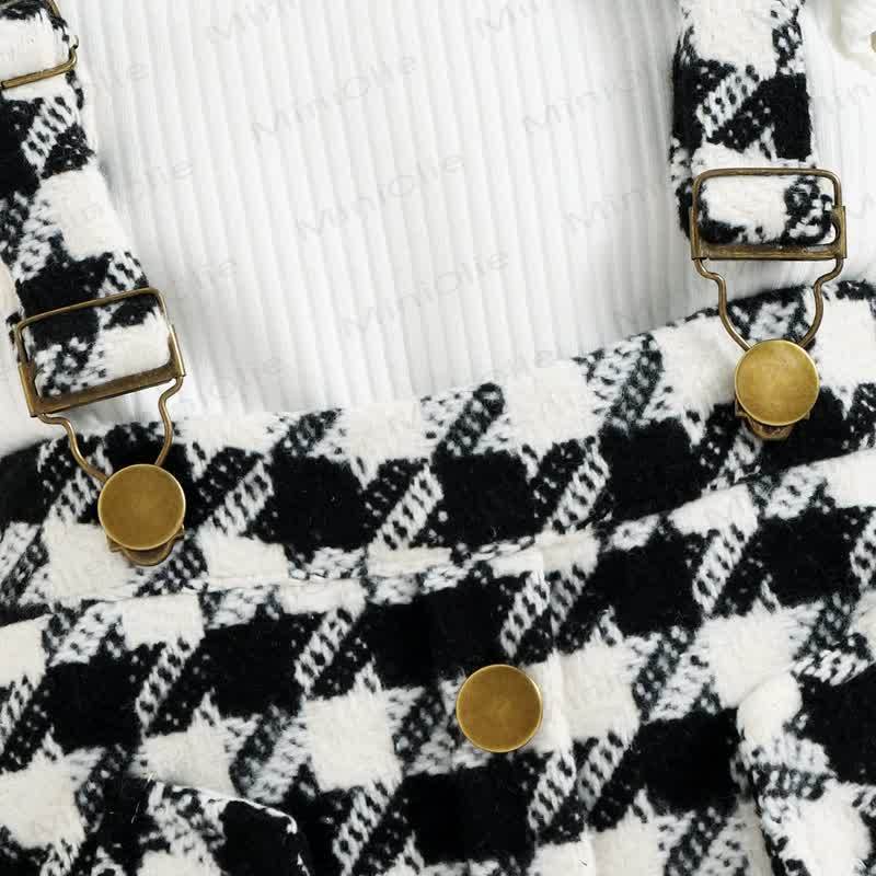 ベビー ブラック ホワイト チェック柄 サスペンダースカート 2ピースセット - image 6