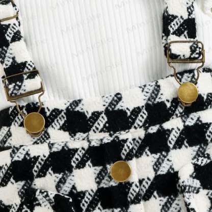 ベビー ブラック ホワイト チェック柄 サスペンダースカート 2ピースセット - image 6