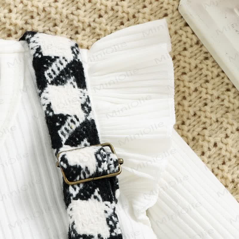 ベビー ブラック ホワイト チェック柄 サスペンダースカート 2ピースセット - image 5