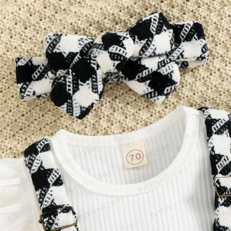 ベビー ブラック ホワイト チェック柄 サスペンダースカート 2ピースセット - image 4