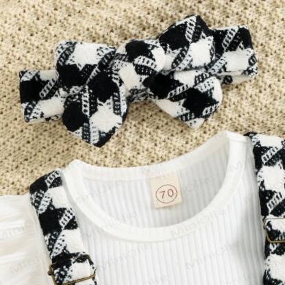 ベビー ブラック ホワイト チェック柄 サスペンダースカート 2ピースセット - image 4