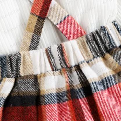 ベビー ブラック ホワイト チェック柄 サスペンダースカート 2ピースセット - image 13